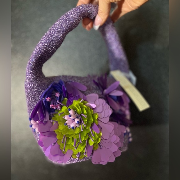 💚💜MADE IN INDIA-Purple Floral Beaded Handbag  Tik Tok Viral NWT💜💚 - Picture 4 of 14